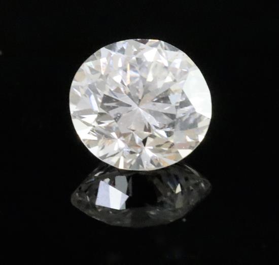 An unmounted round brilliant cut diamond, weighing approximately 0.75cts.